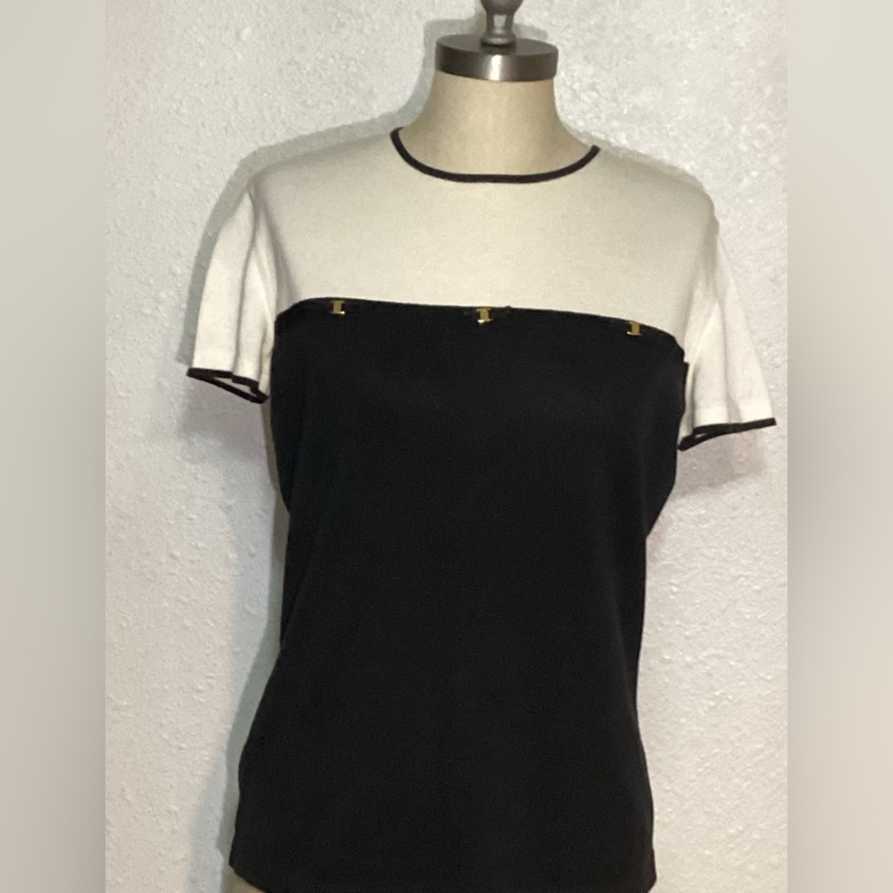 Salvatore Ferragamo Vintage Womens Black And White Blouse Size Medium